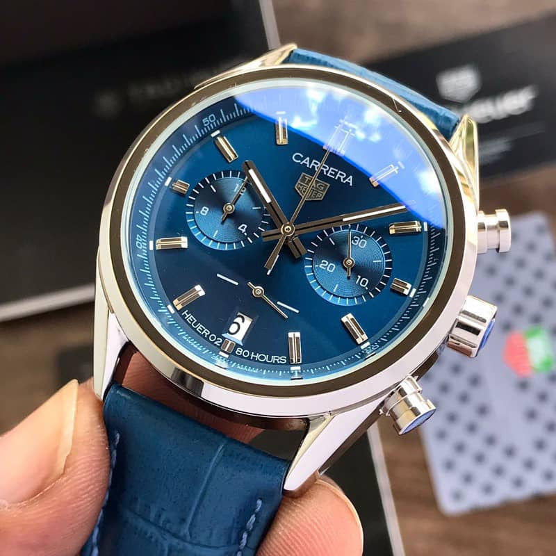 Tag Heuer Grand Carrera Blue Dial & Blue Leather Strap Japanese Master Quality Men’s Watch