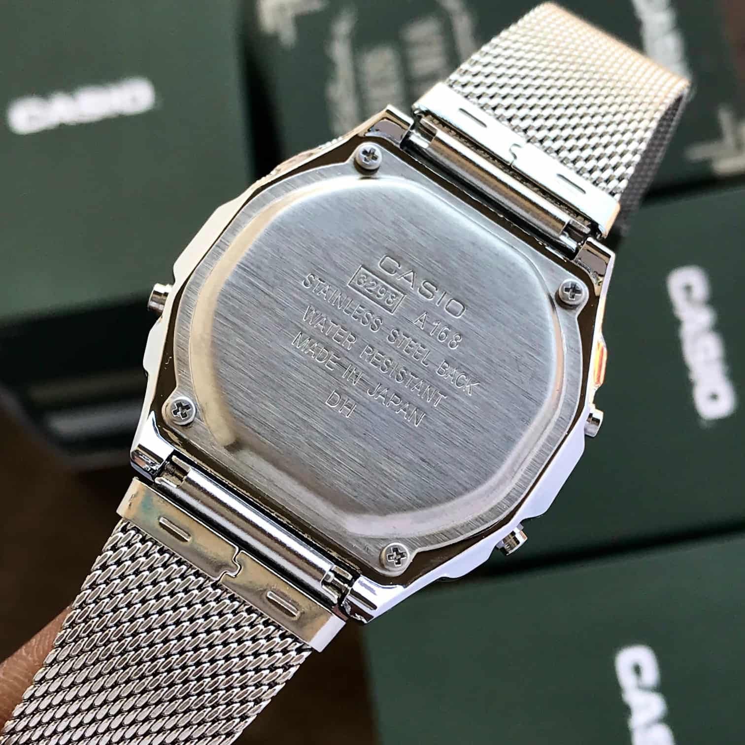 Casio Vintage Silver White Dial A700WM-7ADF Digital Dial Stainless Steel Mesh Band