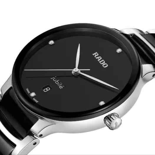 Rado Centrix Silver Black Ceramic Japanese Quartz Mens Watch