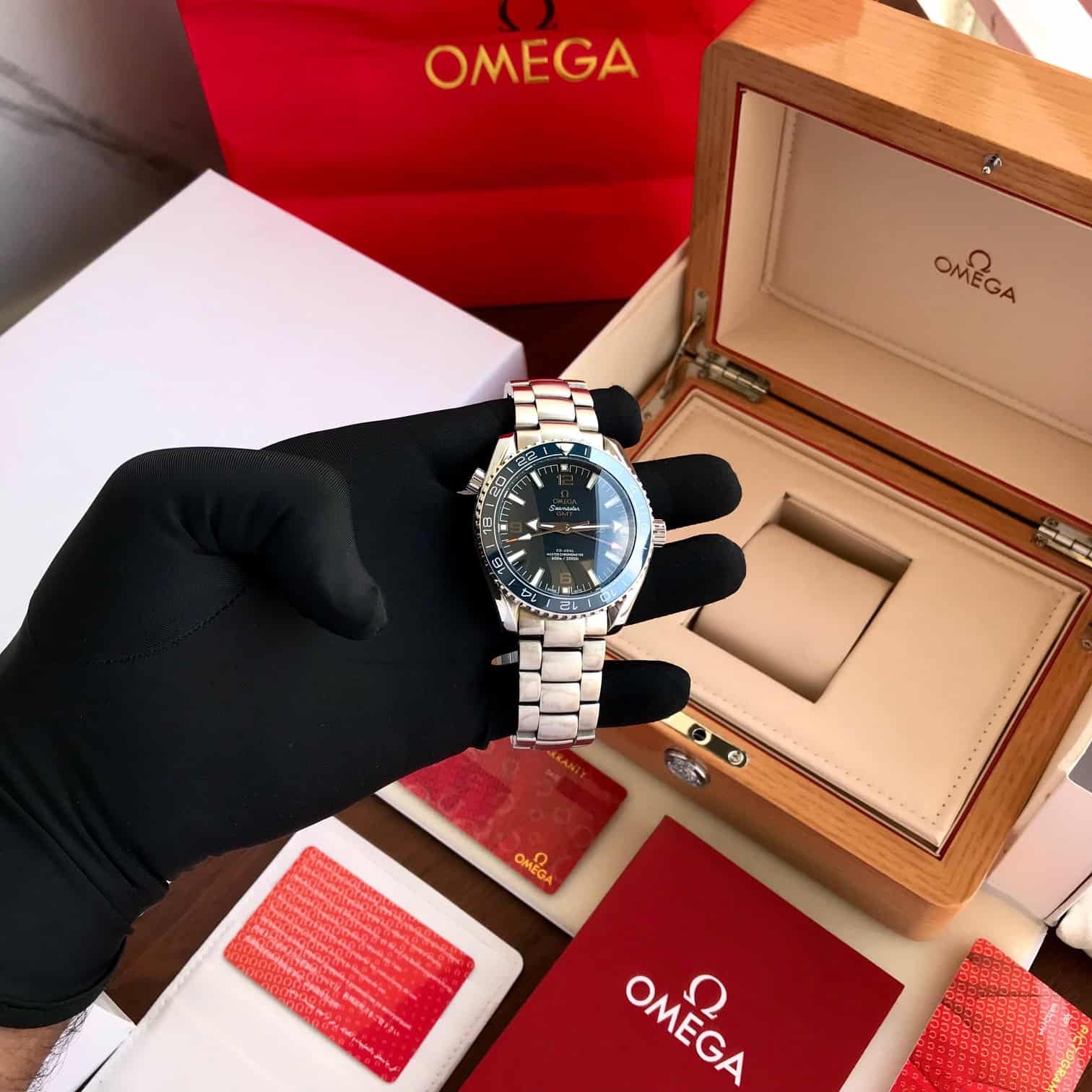 Omega Seamastar Planet Ocean japanese GMT Silver Blue Dial Automatic Mens Watch
