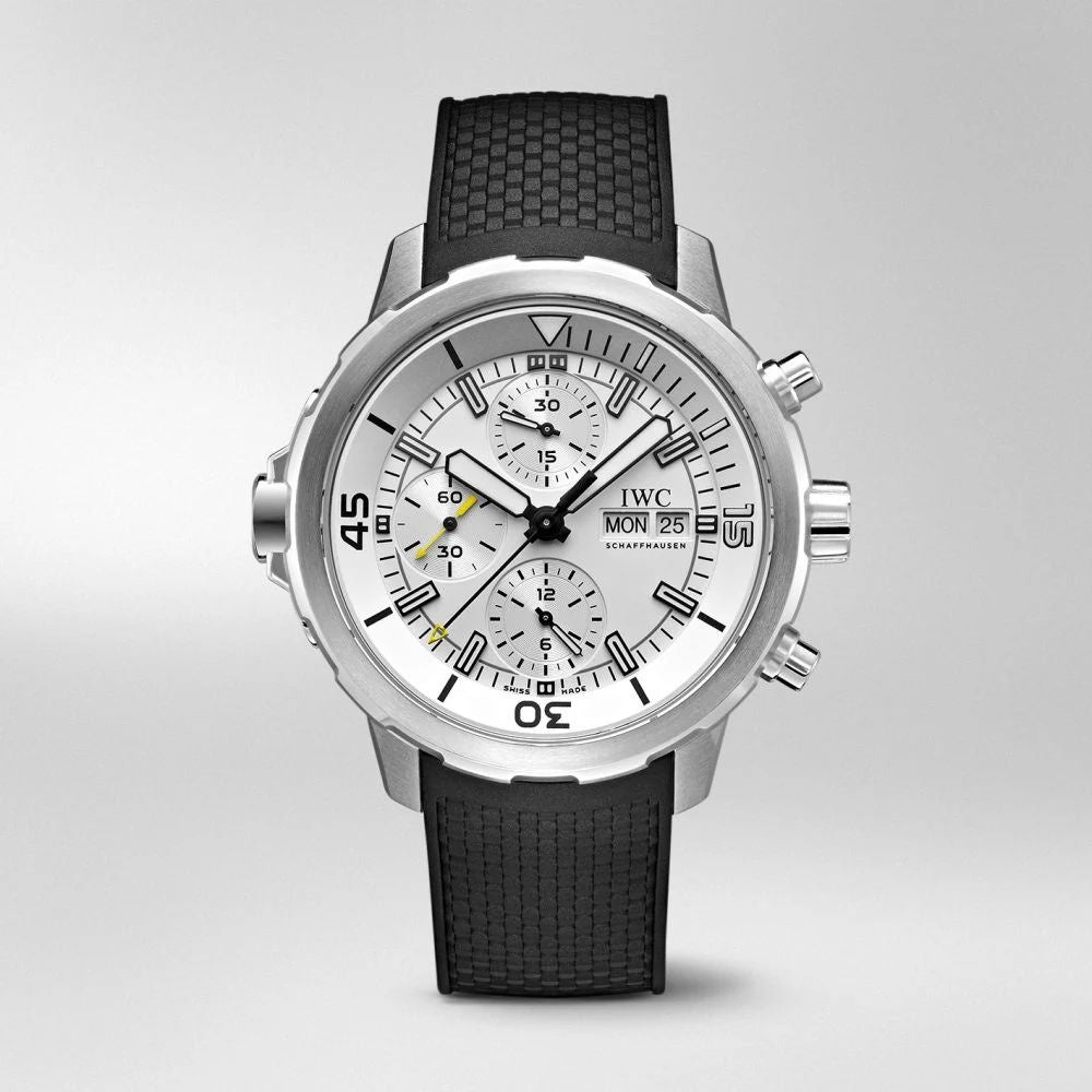 IWC Aquatimer Chronograph’s Day Date White Dial Black Belt Mens Watch