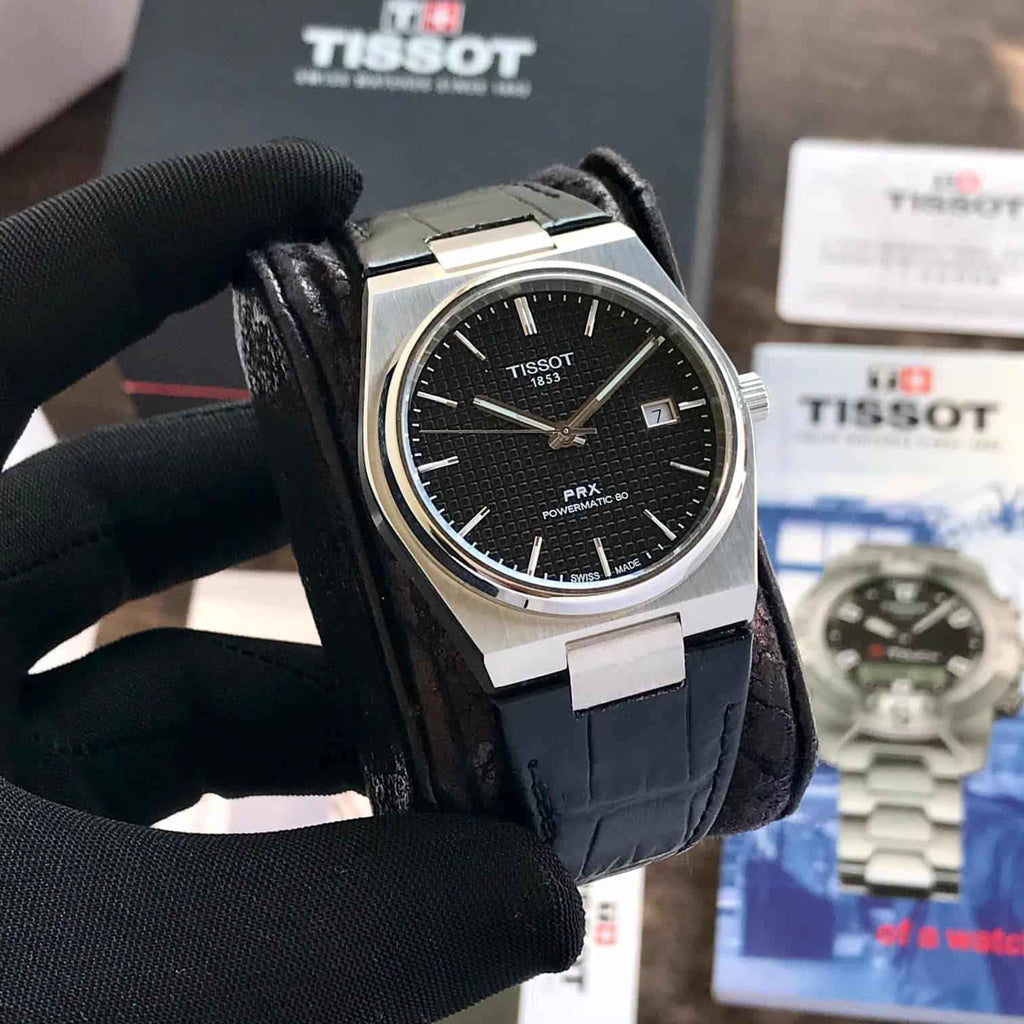 Tissot PRX Powermatic 80 Authentic Black Leather Automatic Mens Watch