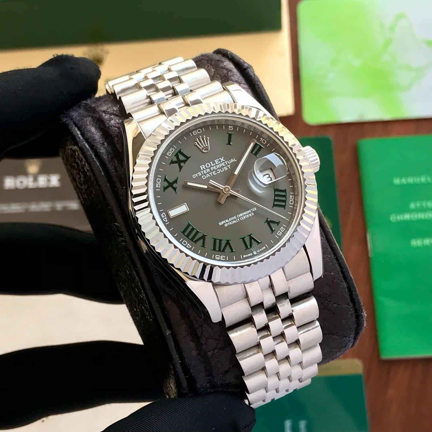Rolex Date Just 41 Stainless Steel Grey Dial Jubli Chain Belt Japanese Master Quality Mens Watch