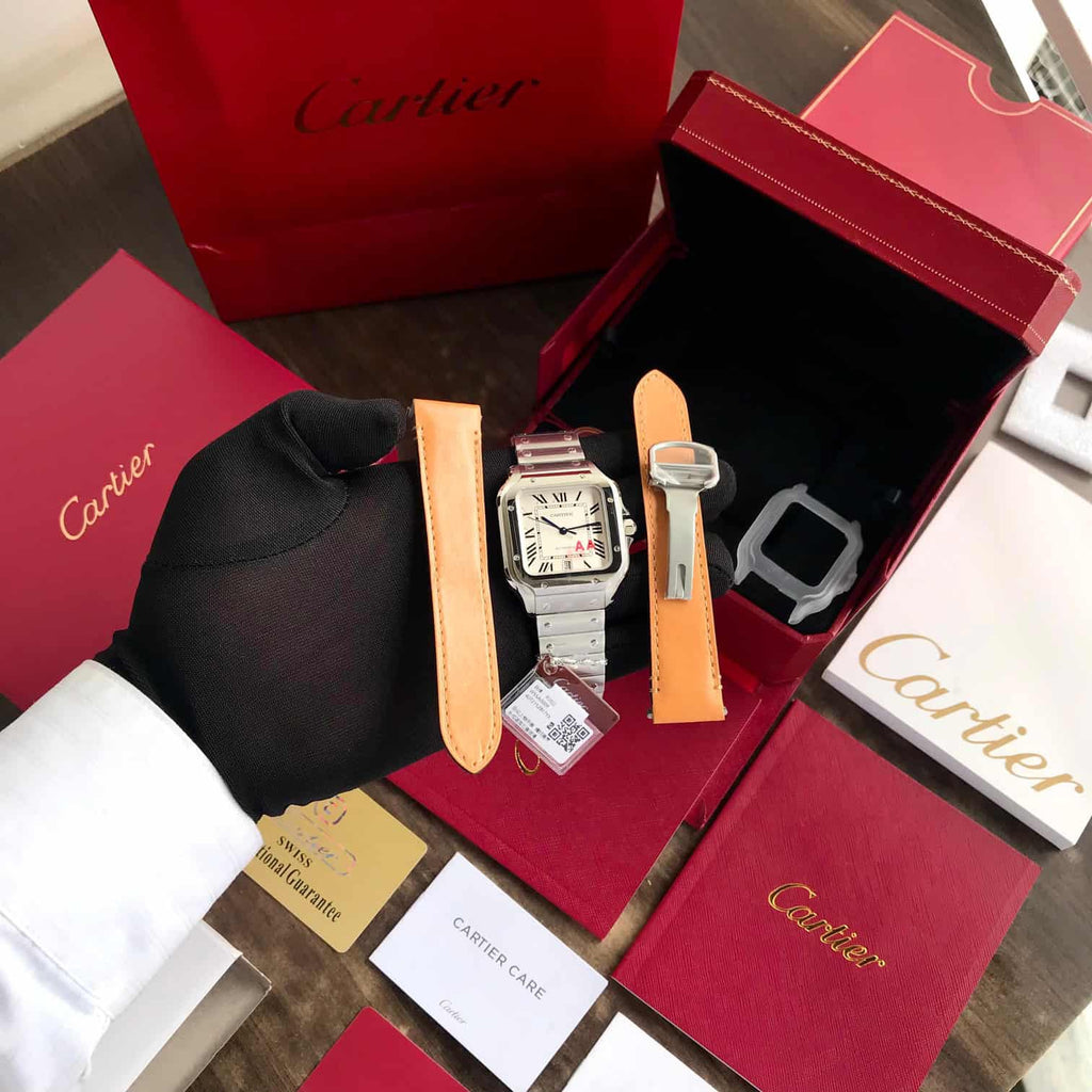 Santos De Cartier Large Swiss ETA Movement Automatic Men’s Watch With Interchangeable Metal & Leather Bracelet