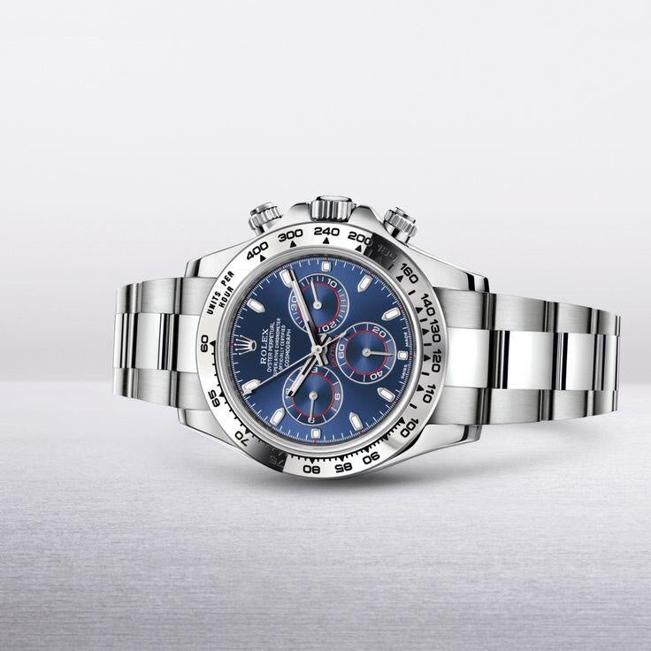 Rolex Cosmograph Daytona Silver Blue Dial Oyster Chain Japanese Automatic Mens Watch