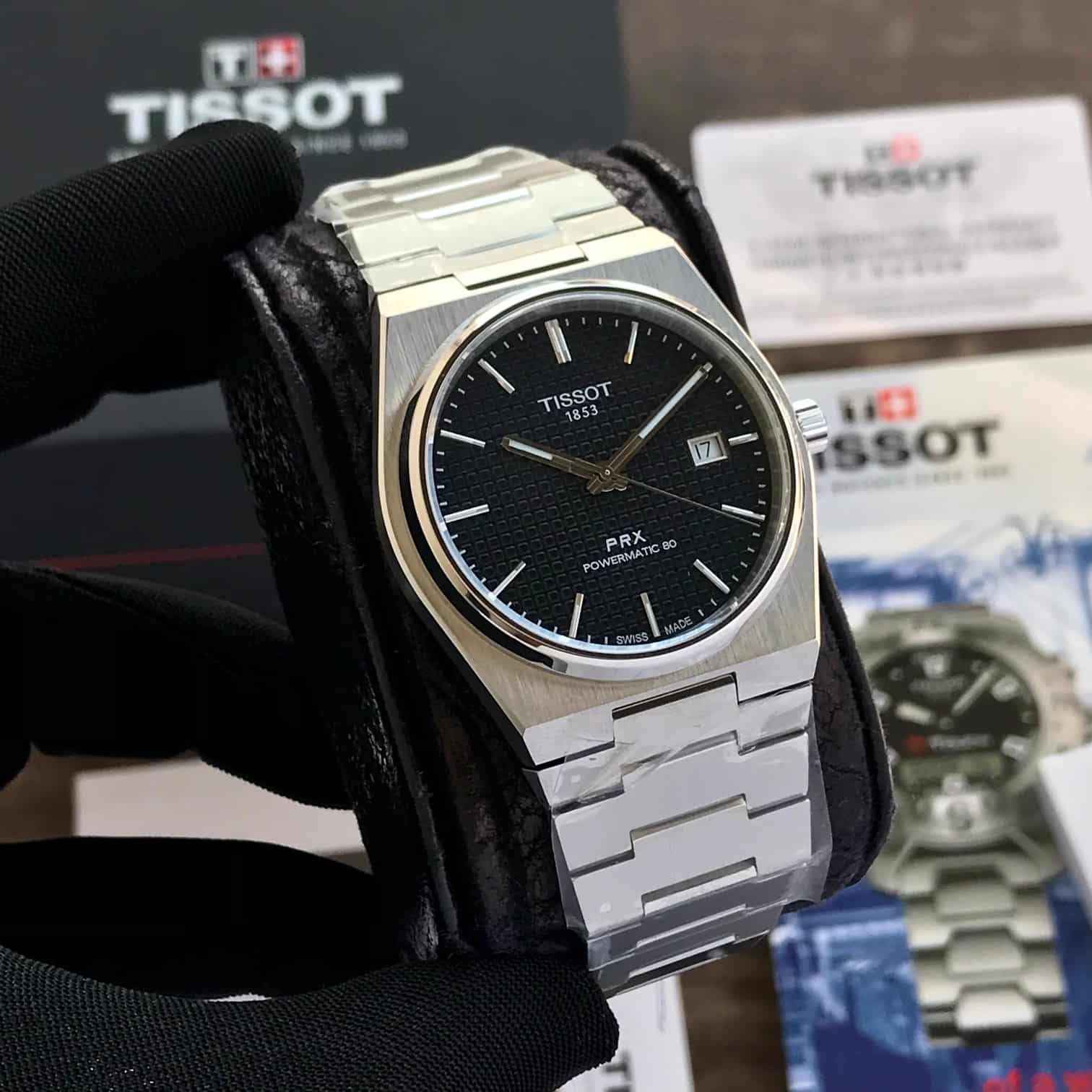 Tissot Poweromatic PRX 100% Authentic Silver Black Dial Automatic Mens Watch