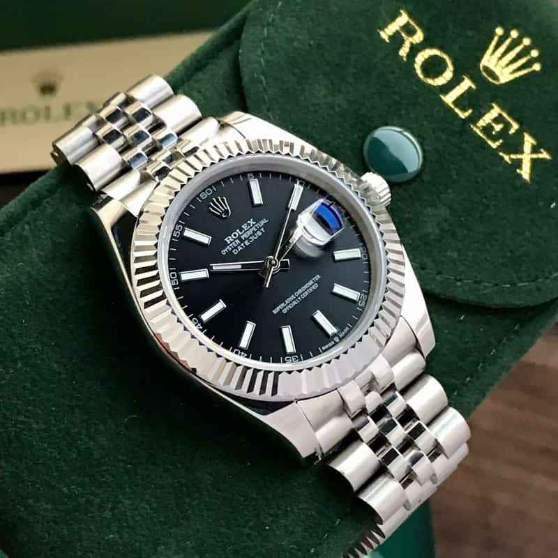 Rolex Datejust 41 Silver & Steel Fluted Jubilee Black Dial Swiss Semi ETA 3235 Movement