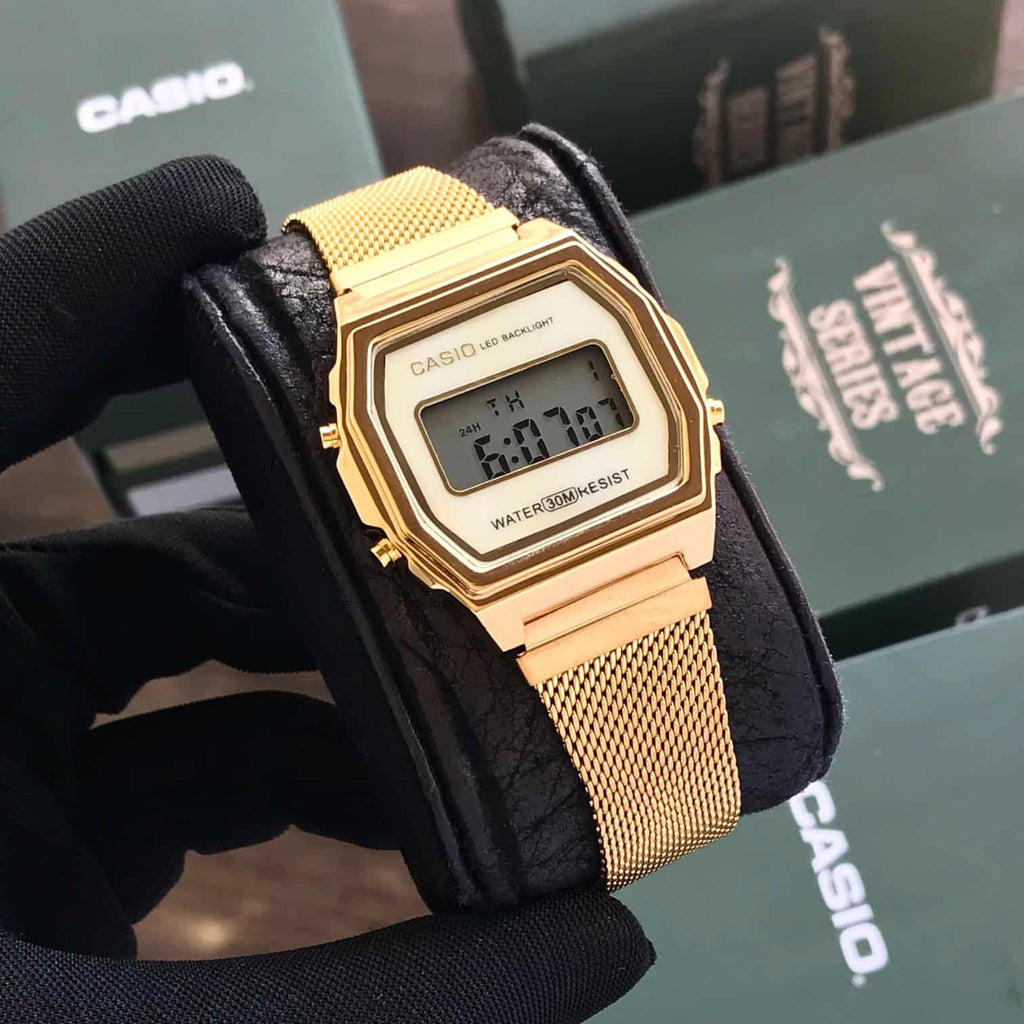 Casio Vintage Gold A700WM-7ADF Digital Dial Stainless Steel Mesh Band