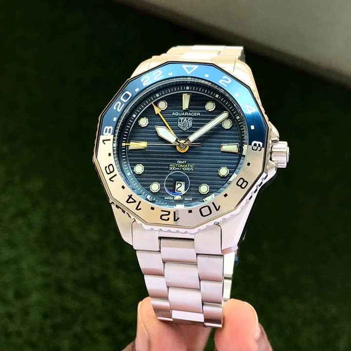 TAG Heuer Aquaracer Professional 300 GMT Blue Basel & Silver Chain Automatic Mens Watch