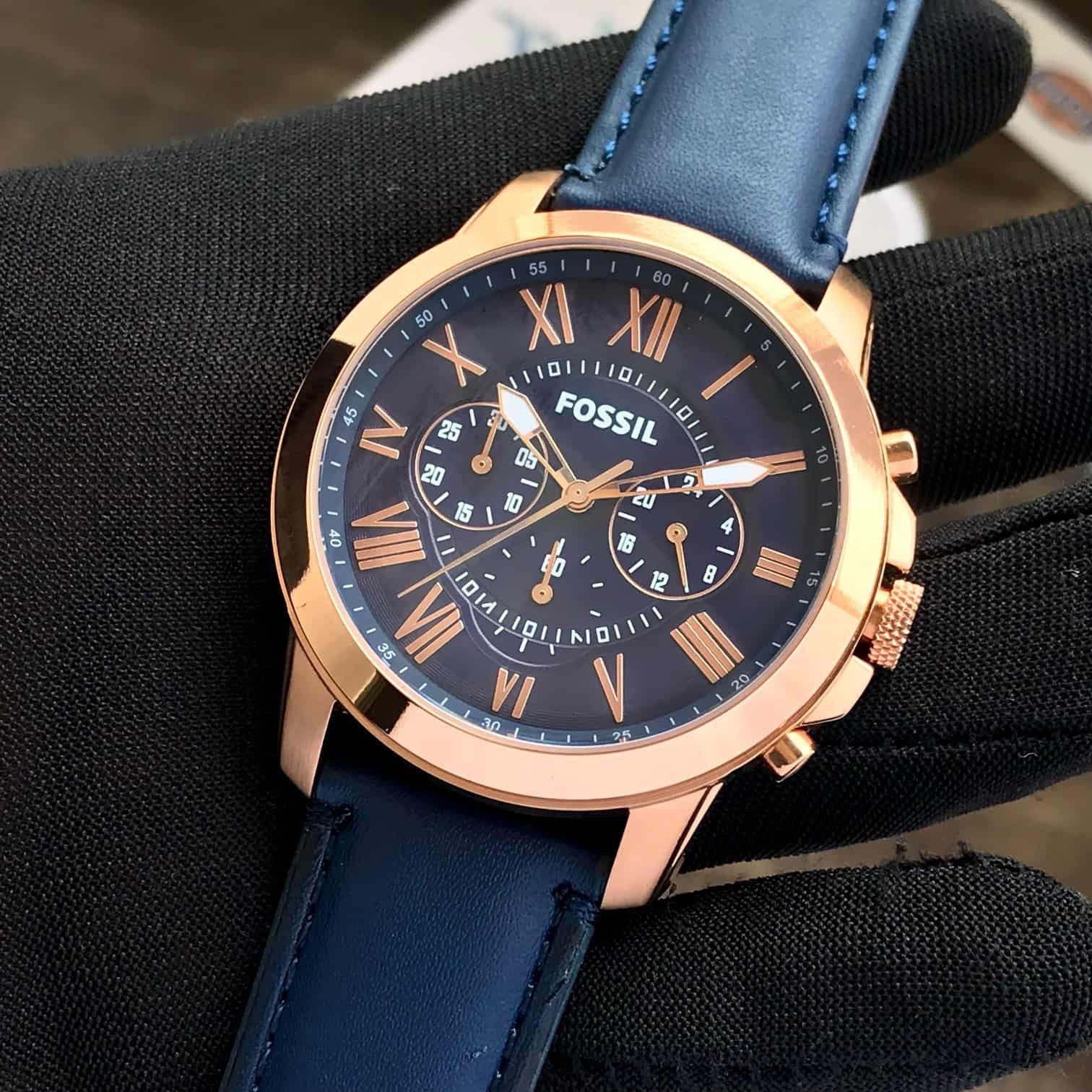 Fossil FS4835 Grant Chronograph Rosegold Blue Mens Watch