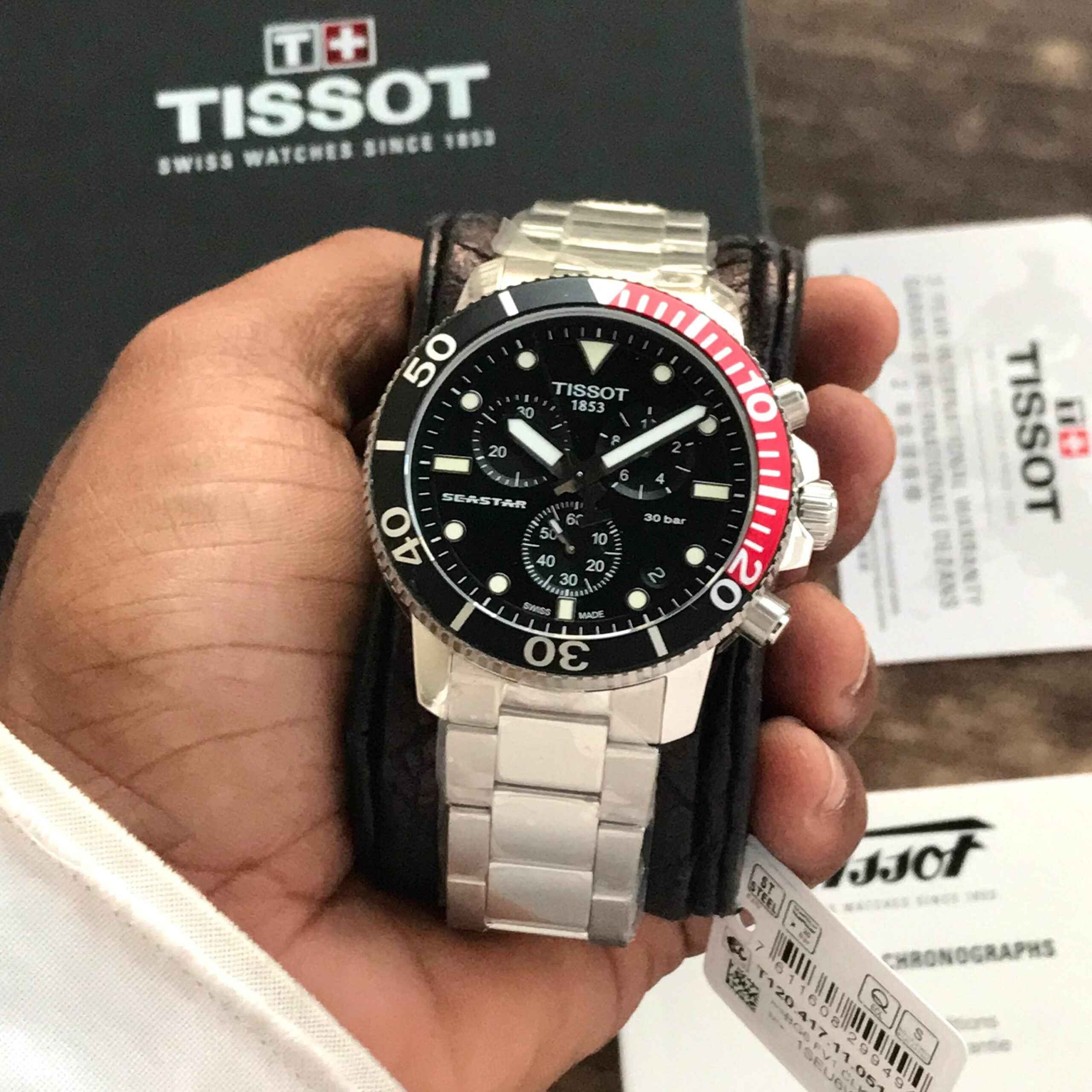 Tissot Seastar 1000 Chronograph’s Silver Black Dial Authentic Quality Men’s Watch