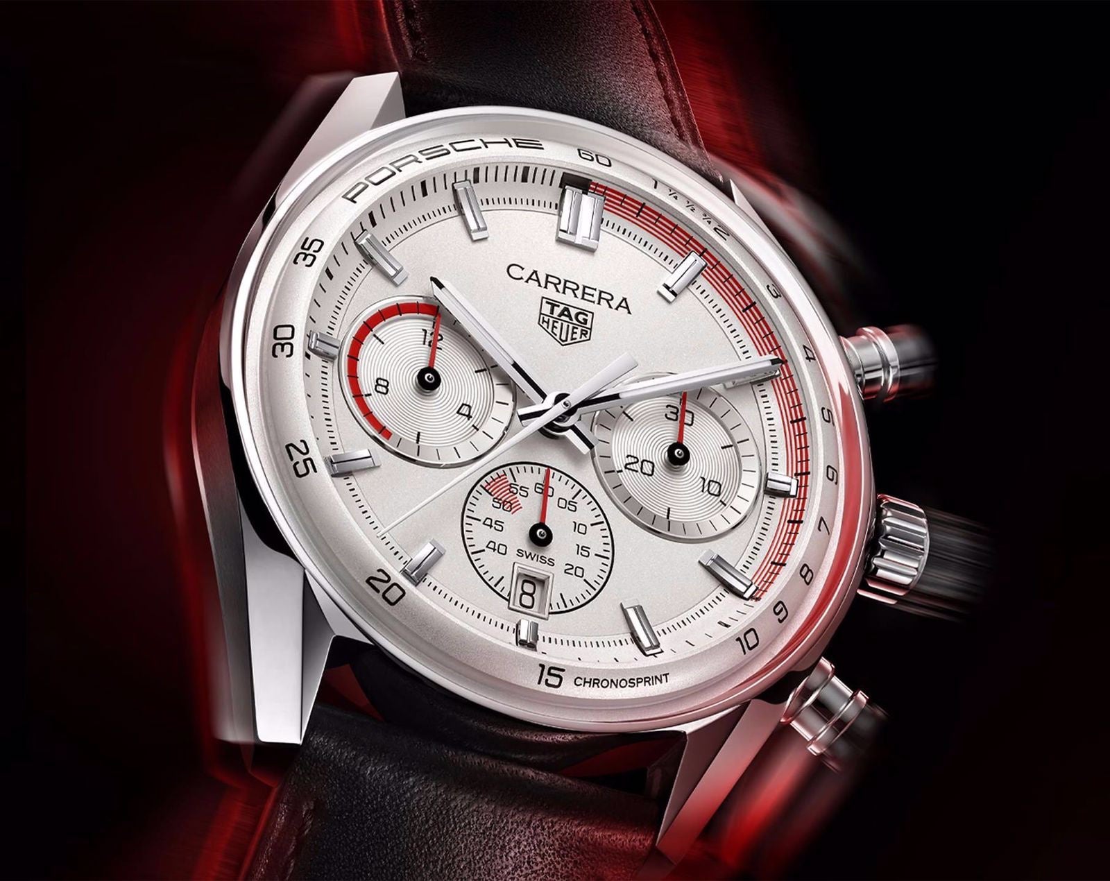 Tag Heuer Carrera Chronosprint X 911 Porsche White Dial Black Belt Japanese Mens Watch
