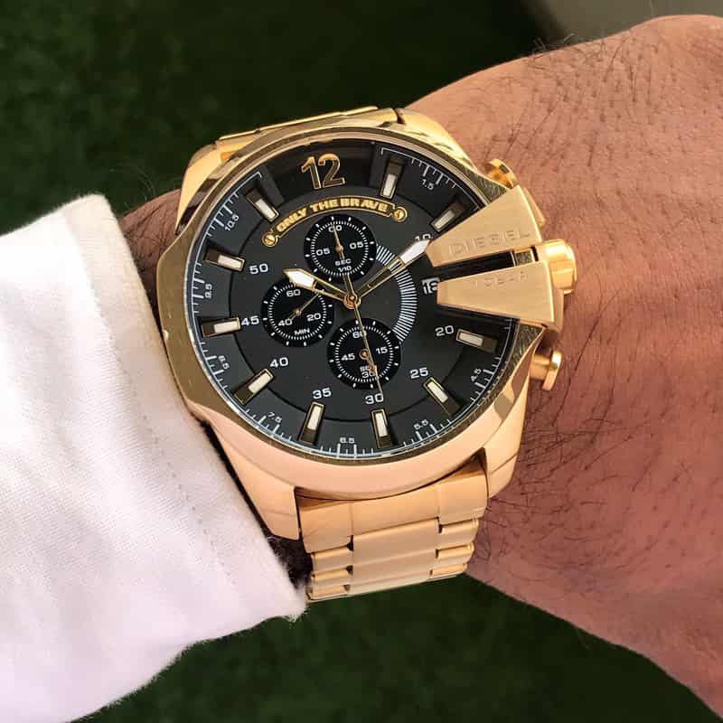 Diesel Mega Chief Full Gold & Black Dial Chronograph Mens Watch