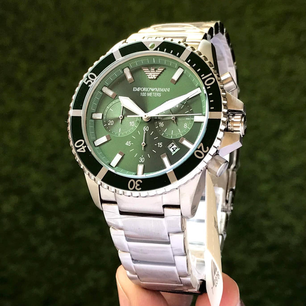 Emporio Armani AR11500 Stainless Steel Green Dial Chronograph Mens Watch
