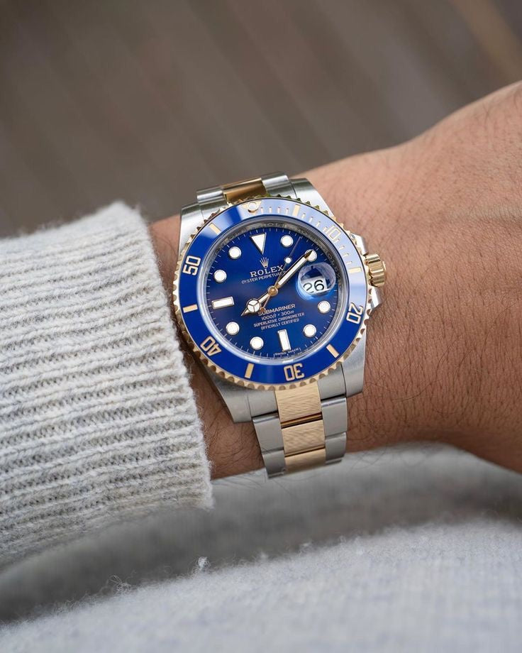 Rolex Submariner Two Tone Blue Dial Swiss ETA Automatic Men’s Watch