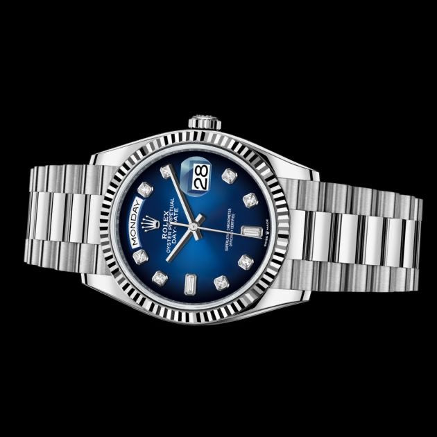 Rolex Day Date 36mm Silver Blue Swiss ETA Watch