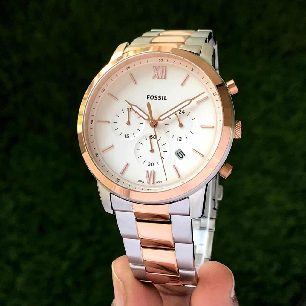Fossil FS5475 Two Tone White Dial Chronograph Mens Watch