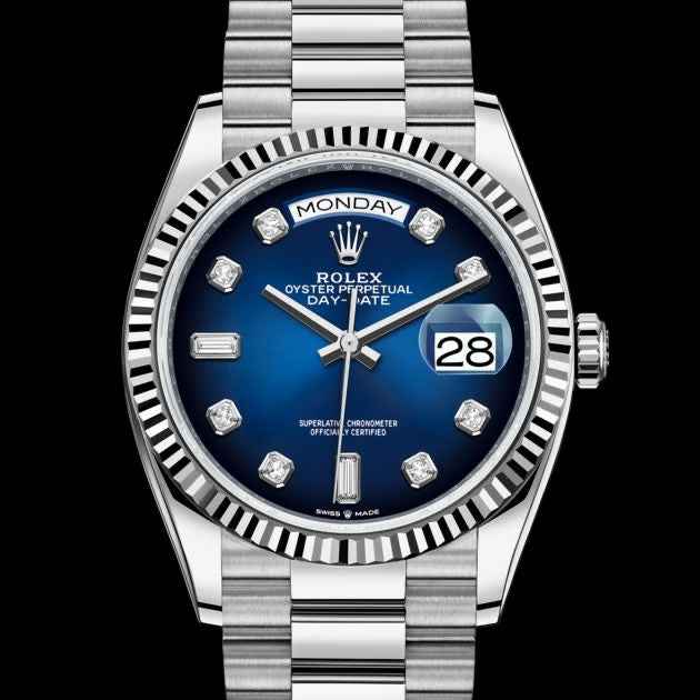 Rolex Day Date 36mm Silver Blue Swiss ETA Watch