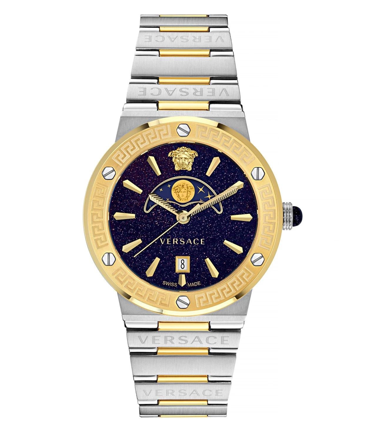 VERSACE VE7G00223 GRECA LOGO Moon Phase Two Tone Analog Womens Watch