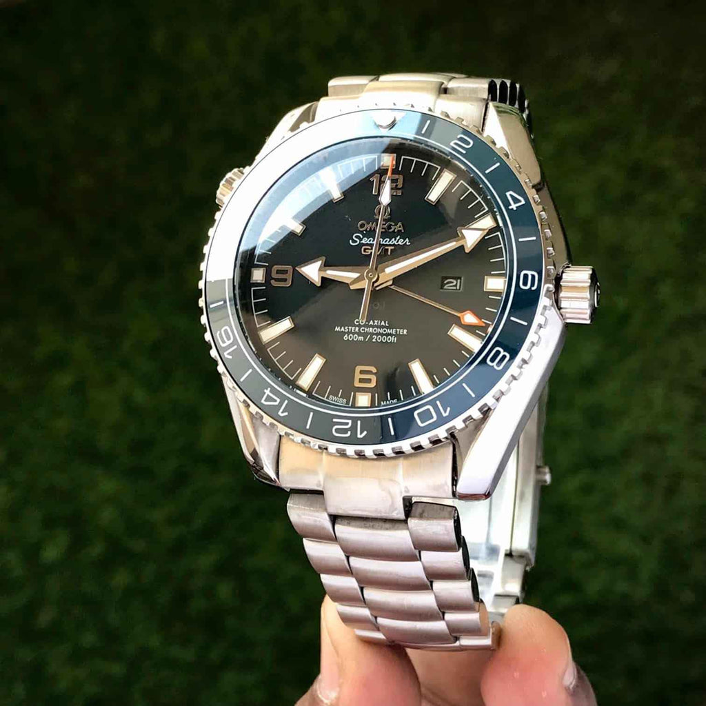 Omega Seamastar Planet Ocean japanese GMT Silver Blue Dial Automatic Mens Watch
