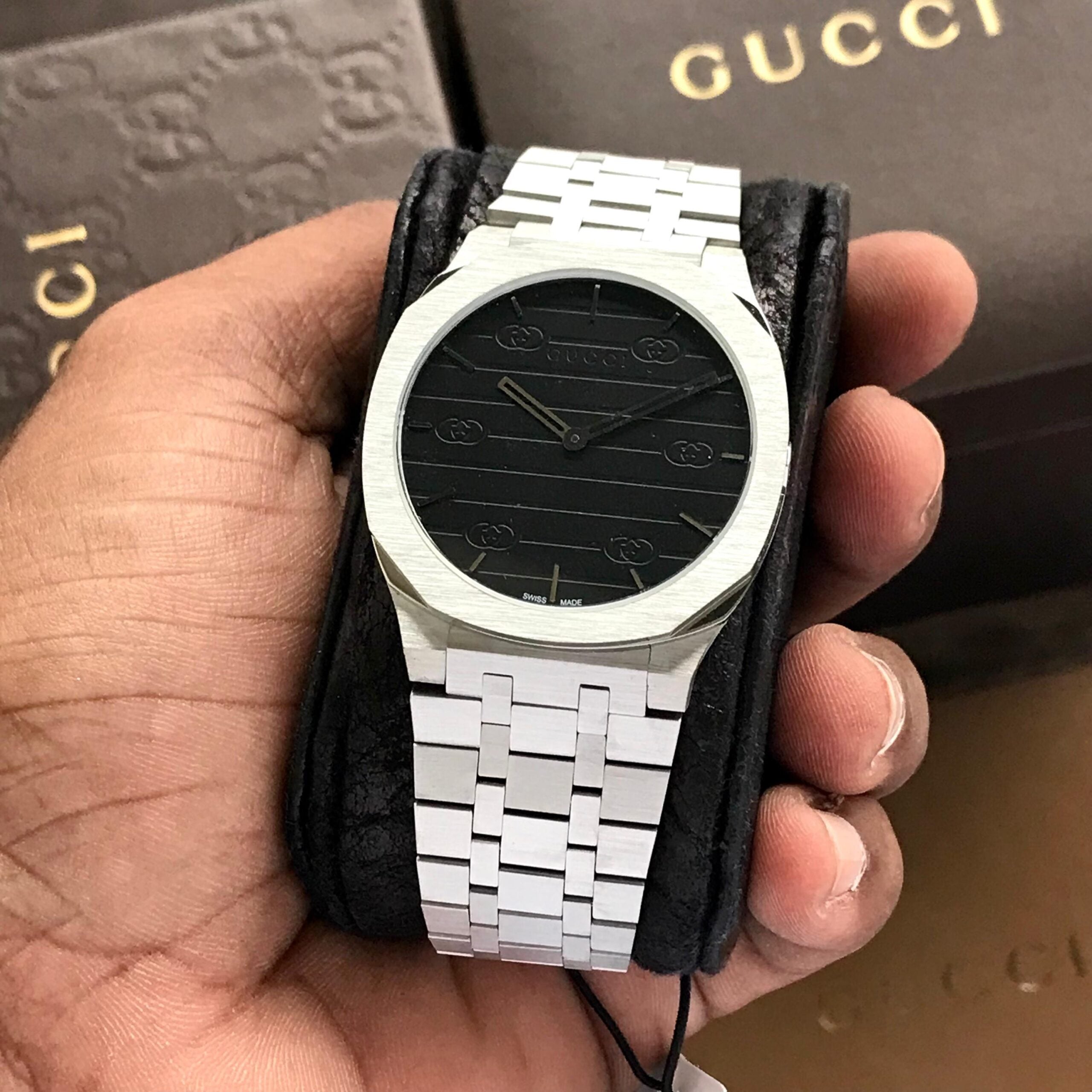 Gucci 25th thin 38mm Stainless Steel Premium Black Dial Mens Watch