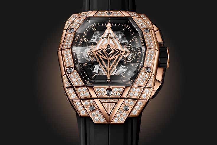 Hublot Big Bang Sang Blue King Gold Pave 42mm Dimond Bazel Mens Watch