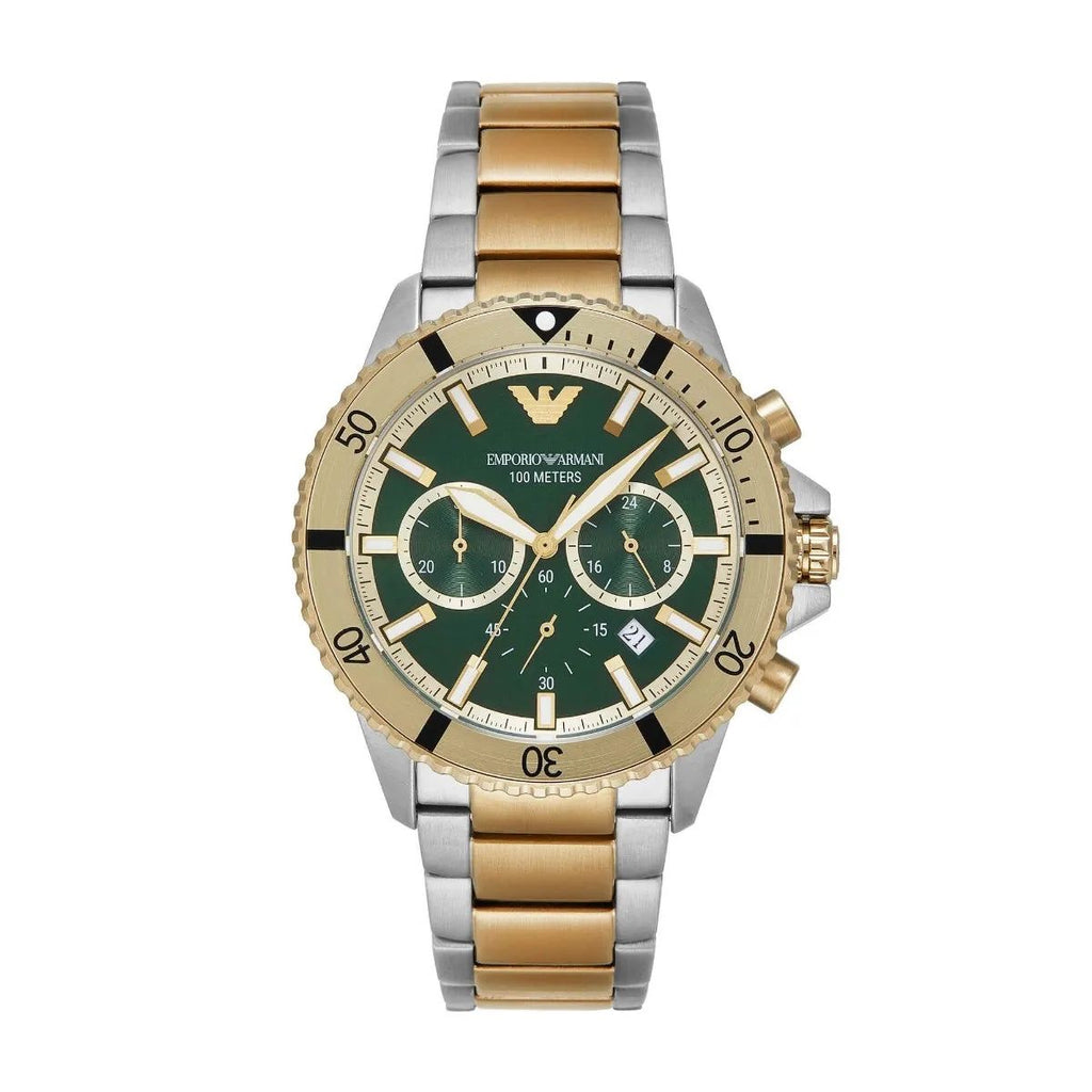 Emporio Armani Two Tone Green Dial AR11586 Japanese Mens Watch