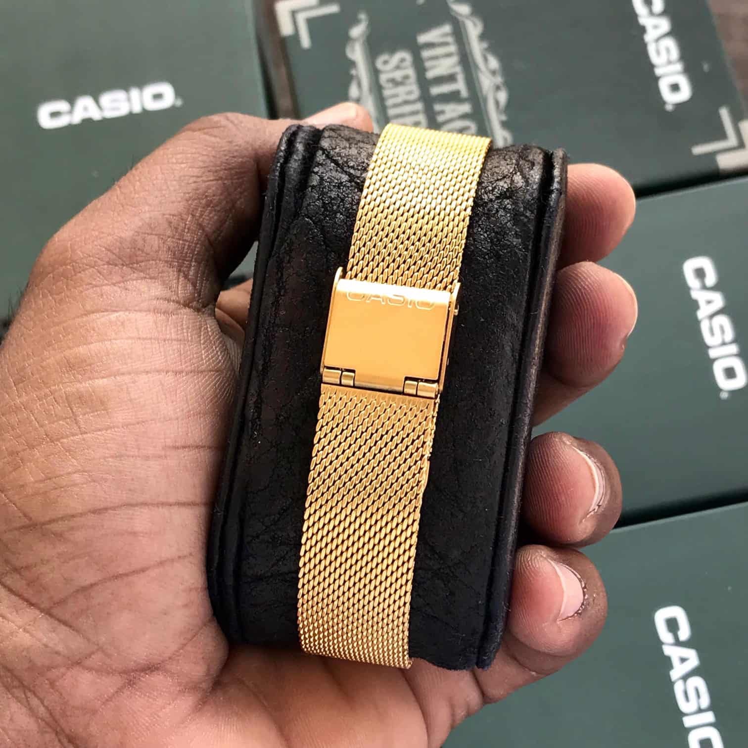Casio Vintage Gold A700WM-7ADF Digital Dial Stainless Steel Mesh Band