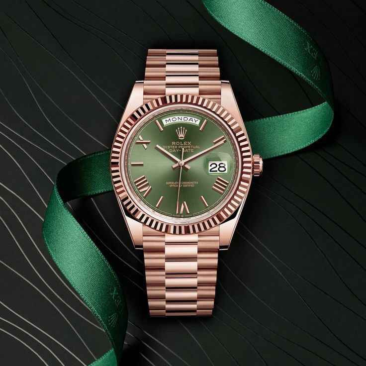 Rolex Day Date 41 Rose Gold Green Dial Japanese Automatic Mens Watch