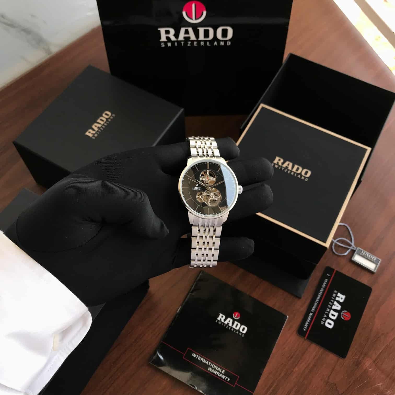 Rado Coupole Classic Open Heart Silver Black Dial Automatic Mens Watch