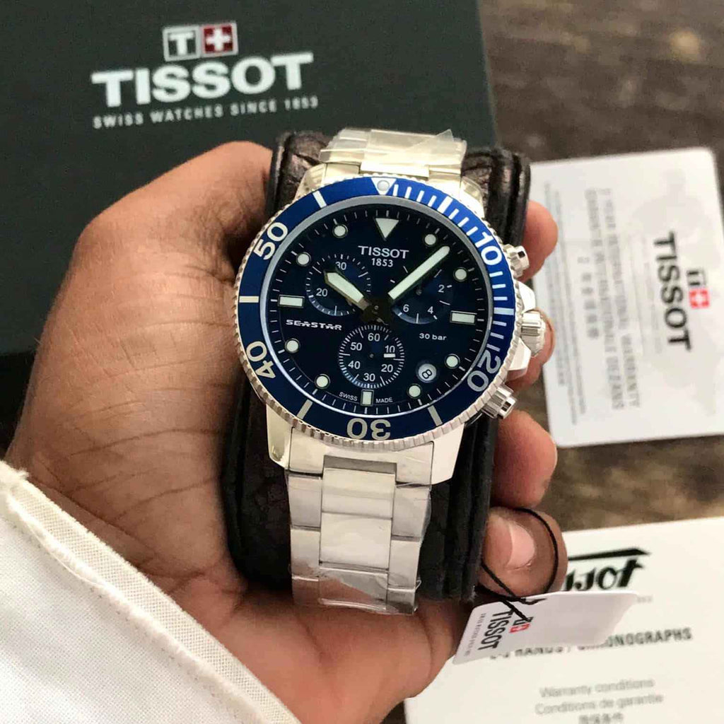 Tissot Seastar 1000 Chronograph’s Silver Blue Dial Authentic Watch For Men’s