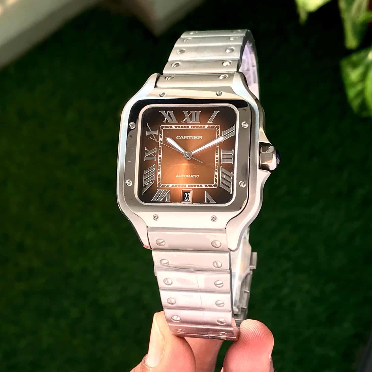 Cartier Santos De Silver Brown Swiss ETA Movement Automatic Men’s Watch