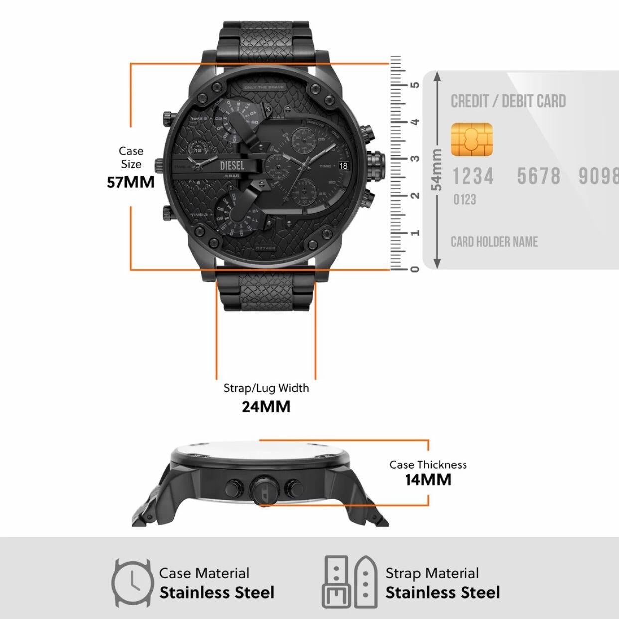 Diesel DZ7468 Big Daddy 2.0 Stainless Steel 57mm Analog Chronographs Mens Watch