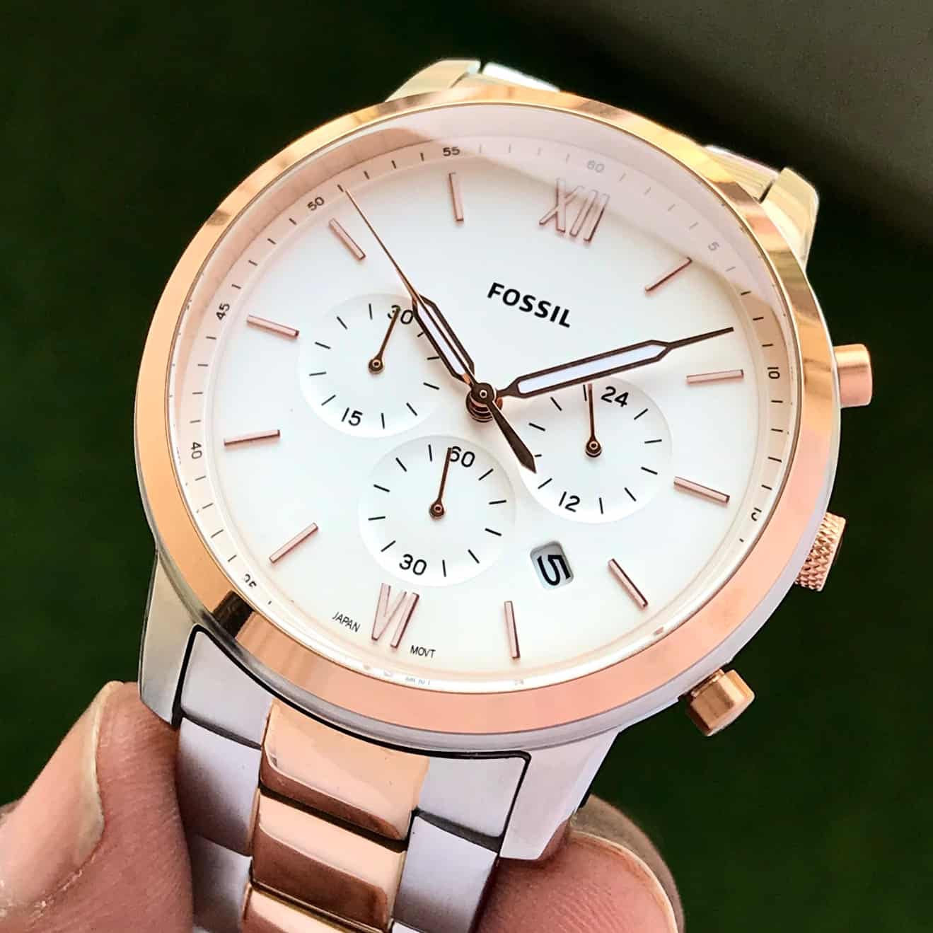 Fossil FS5475 Two Tone White Dial Chronograph Mens Watch