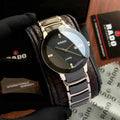 Rado Centrix Silver Black Ceramic Japanese Quartz Mens Watch