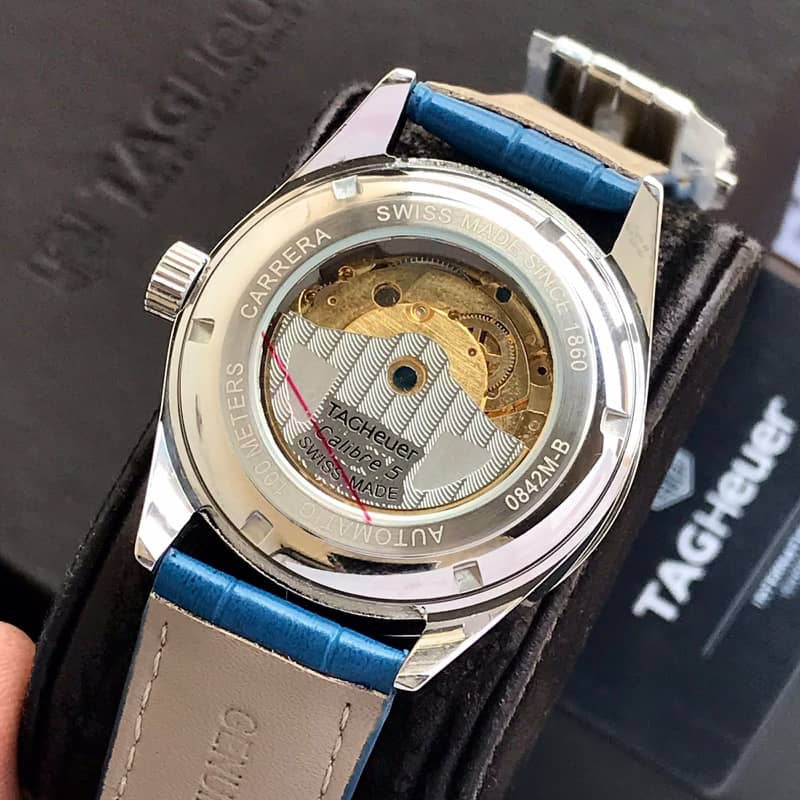 Tag Heuer Grand Carrera Calibre 5 Day Date Blue Dial & Blue Leather Strap Swiss Japanese Automatic Machinery Mens Watch