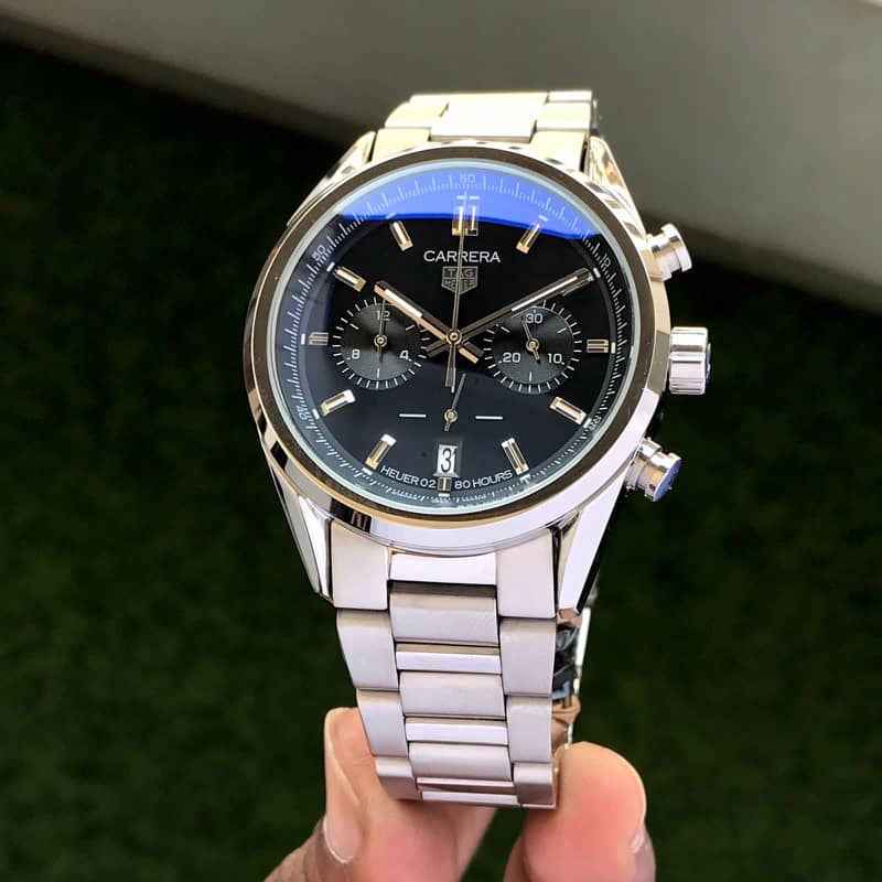 Tag Heuer Grand Carrera Black Dial & Stainless Steel Strap Japanese Master Quality Men’s Watch