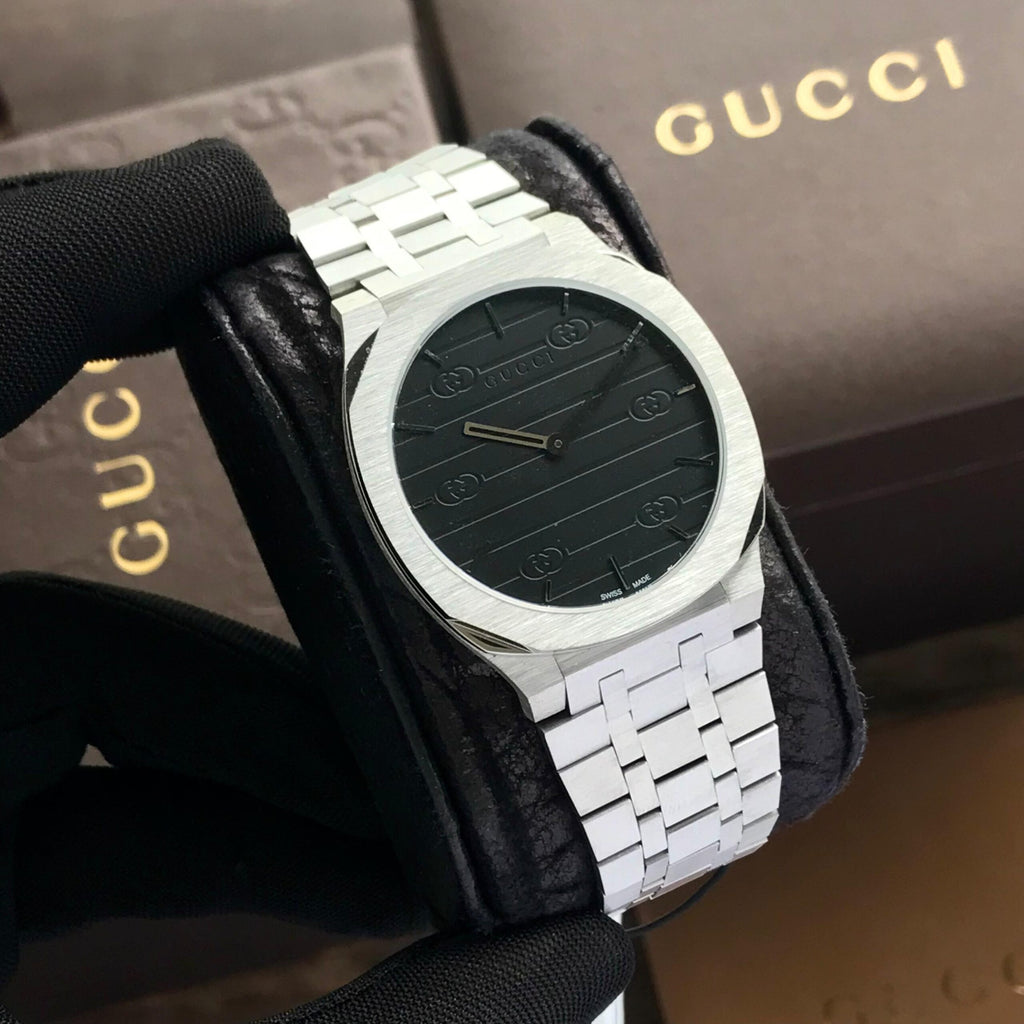 Gucci 25th thin 38mm Stainless Steel Premium Black Dial Mens Watch