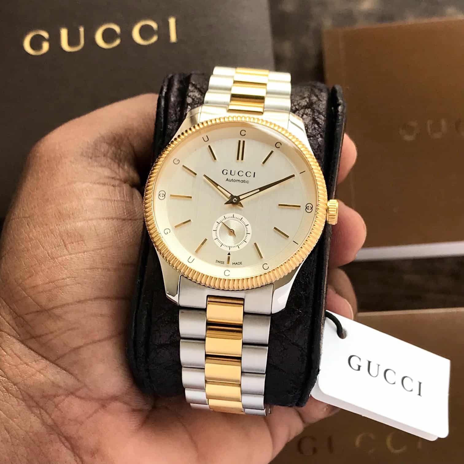 Gucci G-Timeless 40mm Two Tone White Dial Stainless Steel Mens Automatic Watch
