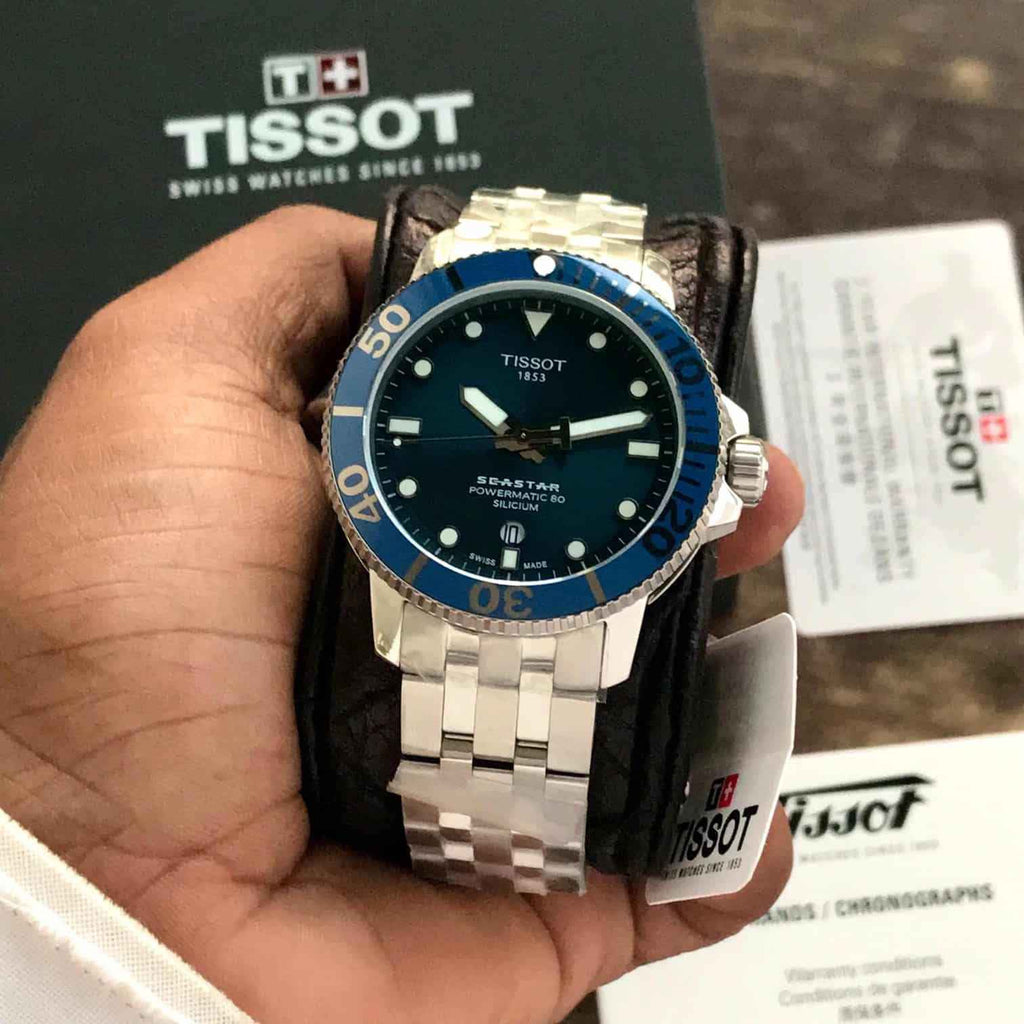 Tissot Seastar Poweromatic 80 Silver Blue Dial Automatic Authentic Quality Mens Watch
