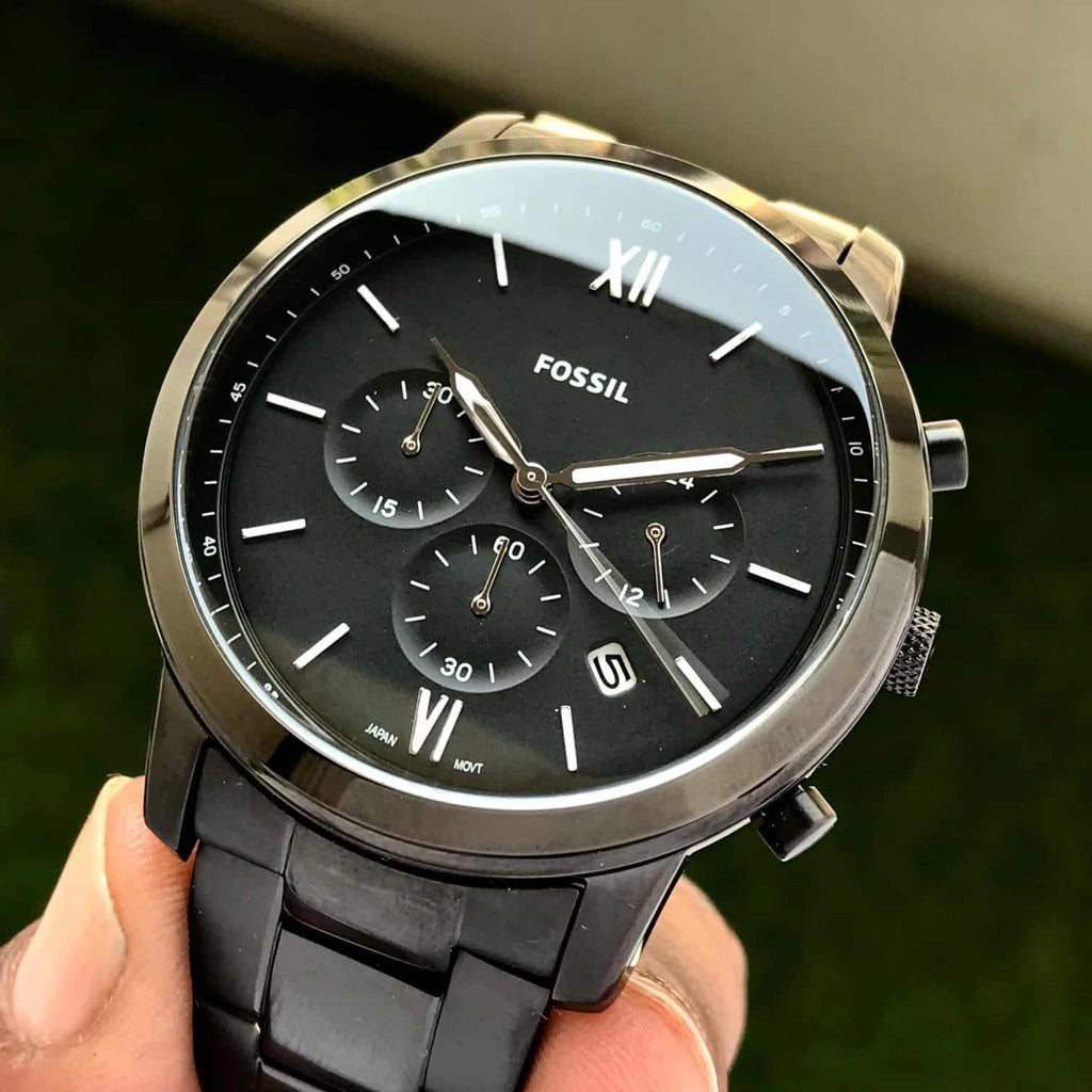 Fossil FS5474 Full Black Dial & Black Chronograph Mens Watch