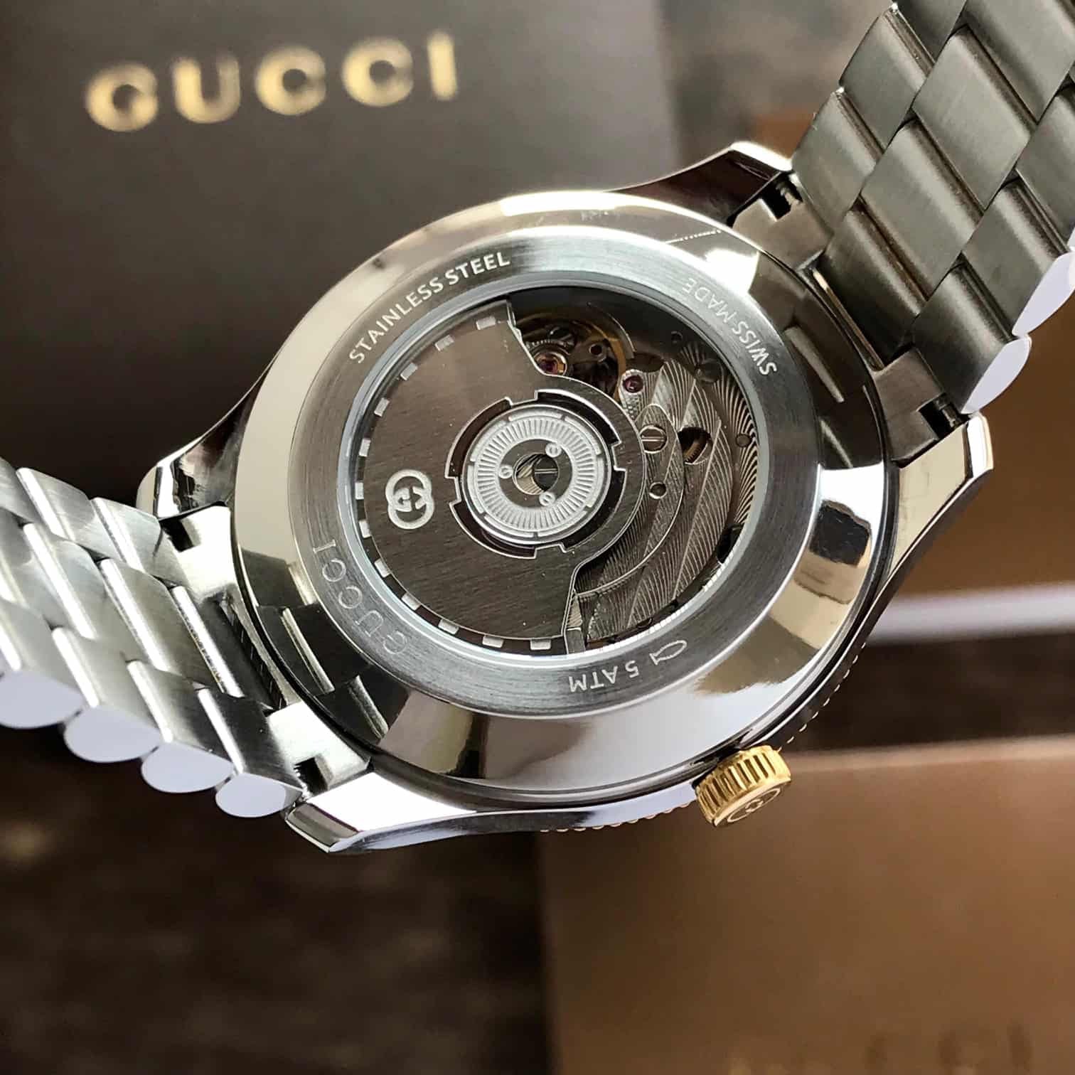 Gucci G-Timeless 40mm Two Tone White Dial Stainless Steel Mens Automatic Watch