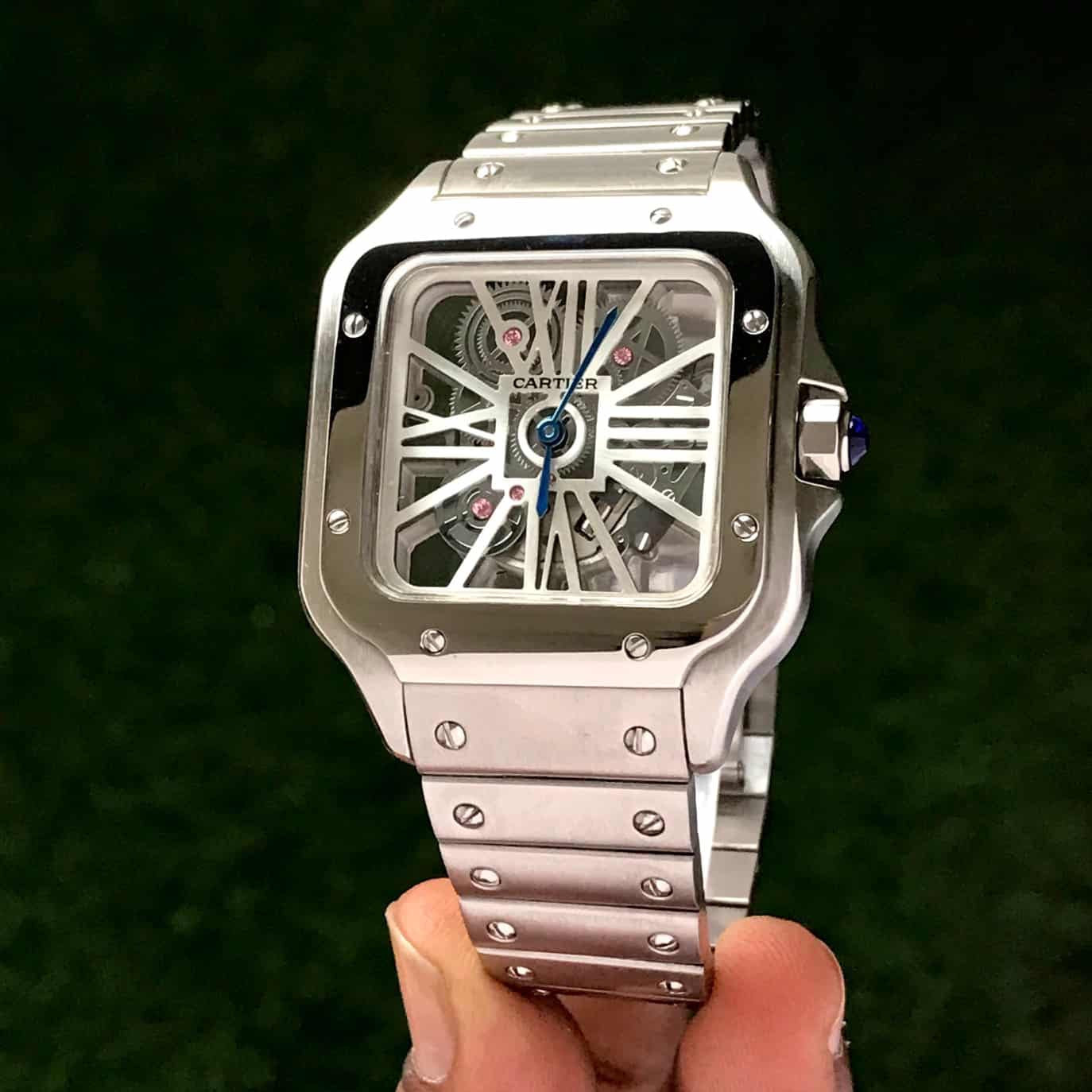 Cartier Santos De Skeleton Stainlees Steel Automatic Mens Watch