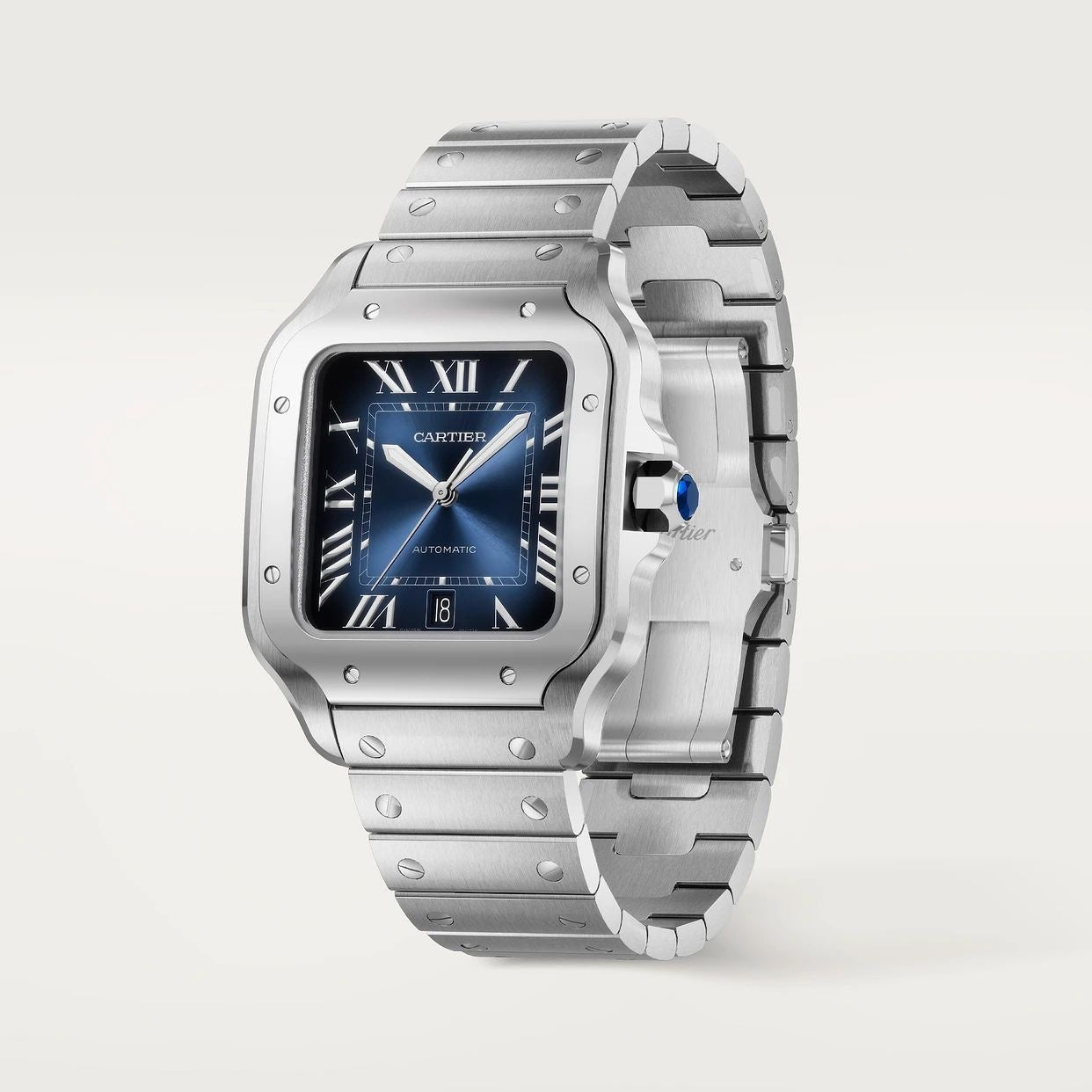 Cartier De Santos Silver Blue Swiss ETA Movement Automatic Men’s Watch