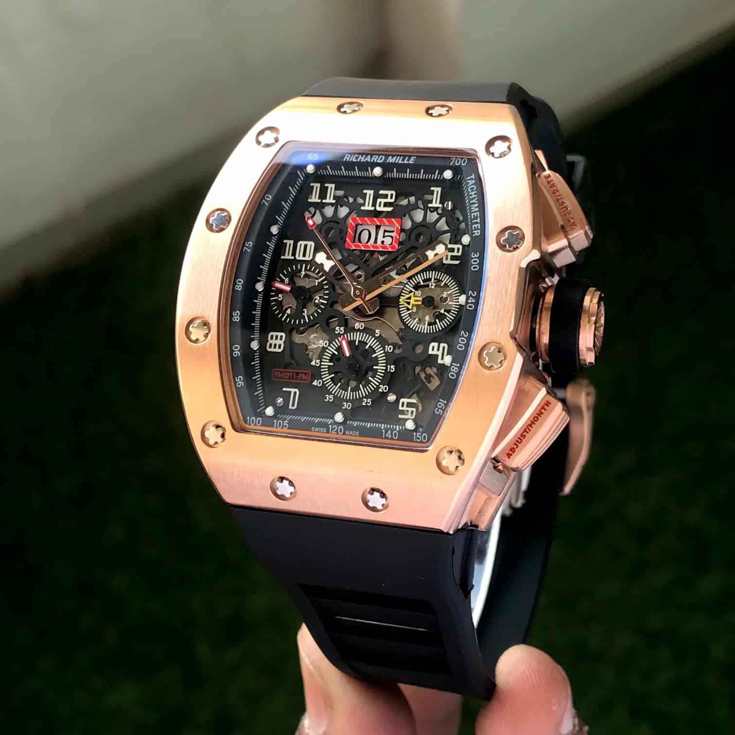 Richard Mille RM011-FM RoseGold Black Dial Swiss Automatic Premium Mens Watch