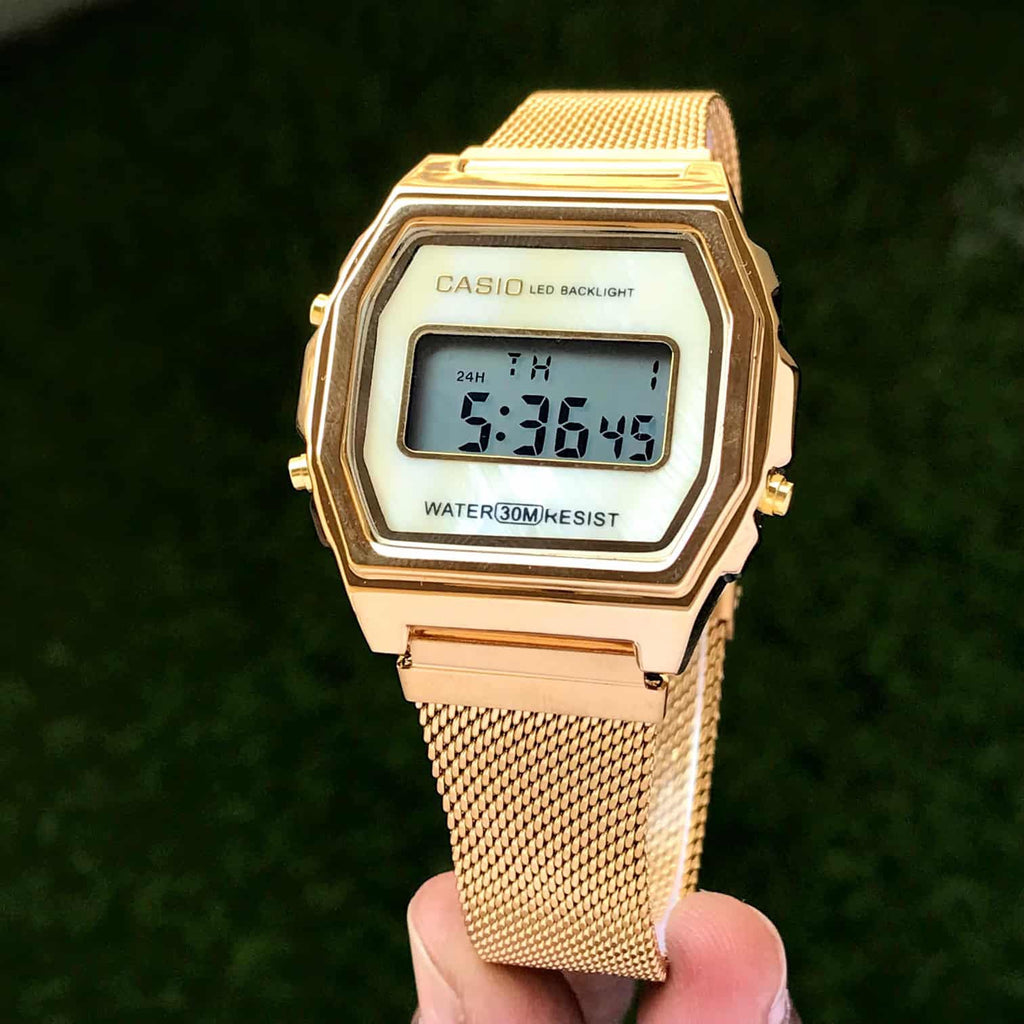 Casio Vintage Gold A700WM-7ADF Digital Dial Stainless Steel Mesh Band