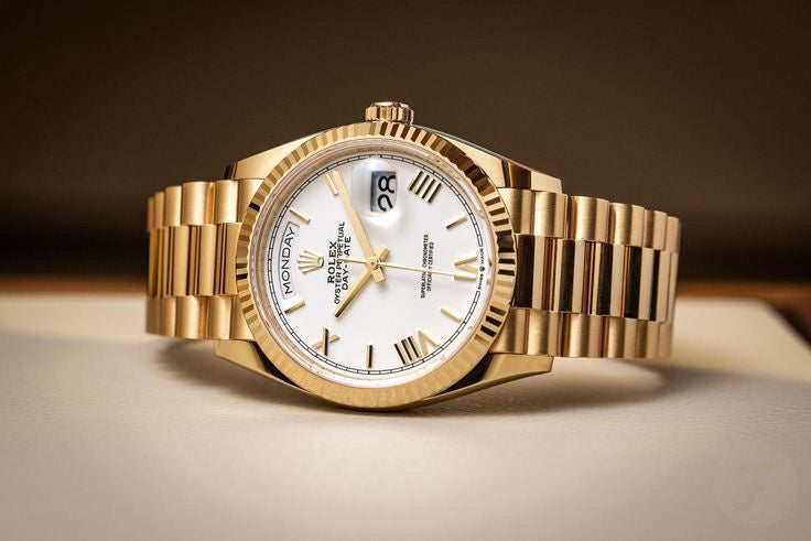 Rolex Day Date 40 Gold Tone White Dial Swiss ETA Automatic Mens Watch