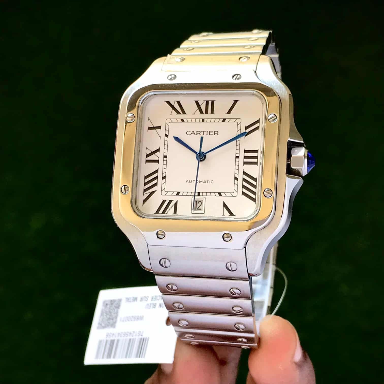 Cartier Santos Large Stainless Steel White Dial Swiss Automatic Mens Watch