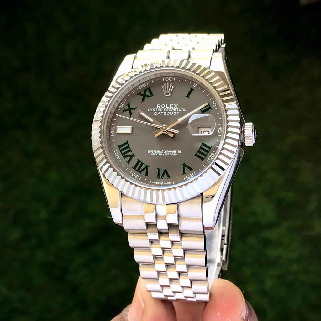 Rolex Date Just 41 Stainless Steel Grey Dial Jubli Chain Belt Japanese Master Quality Mens Watch