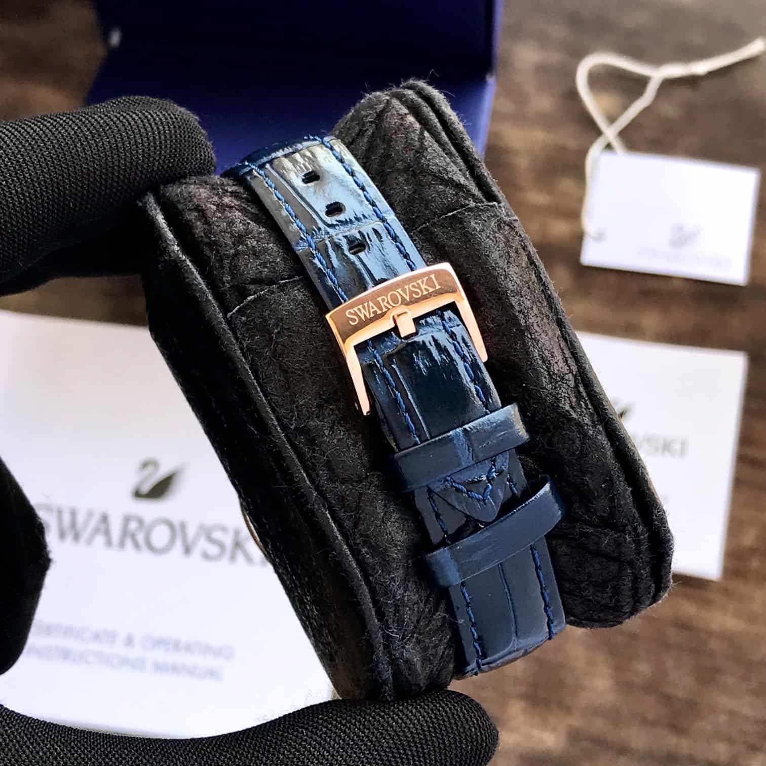 Swarovski Octea Lux Chrono Blue Dial Blue Leather Strap Watch For Women